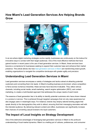 How Miami’s Lead Generation Services Are Helping Brands Grow