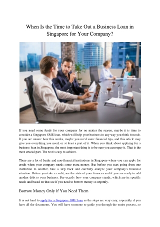When Is the Time to Take Out a Business Loan in Singapore for Your Company