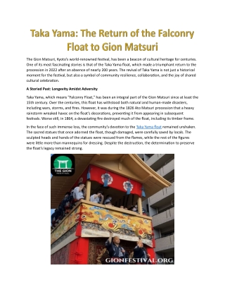 Taka Yama's Triumphant Return: Reviving Tradition and Community at the Gion Mats