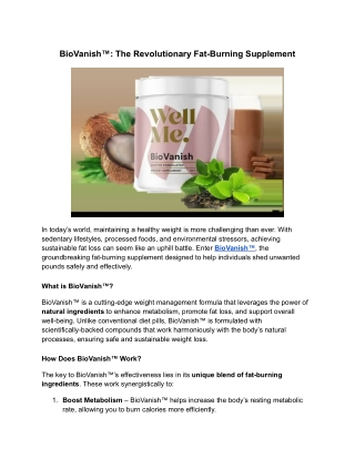 BioVanish™_ The Revolutionary Fat-Burning Supplement