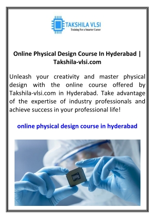 Online Physical Design Course In Hyderabad  Takshila-vlsi.com