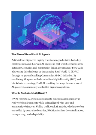 How ForU AI is Pioneering the Future of Real-World AI Agents with Community AI-DiD