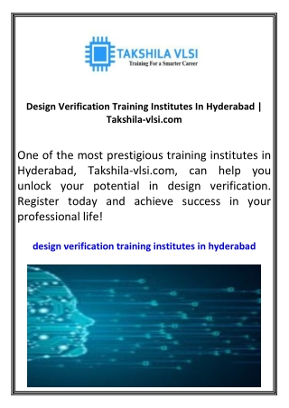 Design Verification Training Institutes In Hyderabad  Takshila-vlsi.com