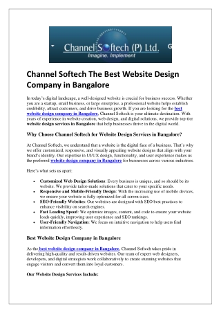 Channel Softech The Best Website Design Company in Bangalore