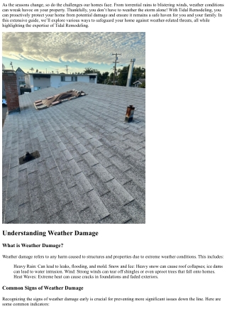 Protect Your Home from Weather Damage with Tidal Remodeling