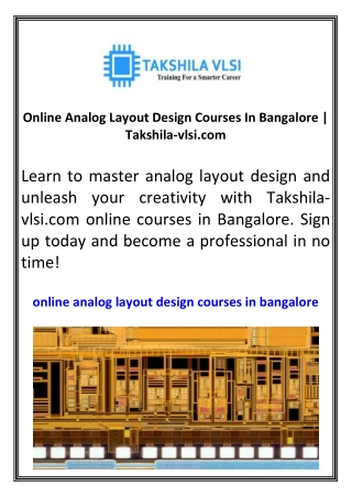 Online Analog Layout Design Courses In Bangalore  Takshila-vlsi.com