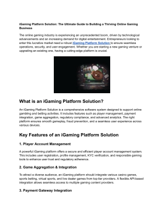 iGaming Platform Solution_ The Ultimate Guide to Building a Thriving Online Gaming Business
