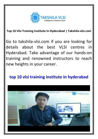 Top 10 Vlsi Training Institute In Hyderabad Takshila-vlsi.com