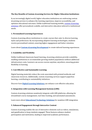 The Key Benefits of Custom eLearning Services for Higher Education Institutions