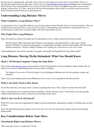 Long Distance Moving Myths Debunked: What You Should Know
