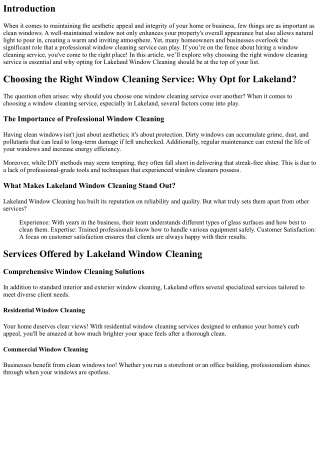 Choosing the Right Window Cleaning Service: Why Opt for Lakeland?