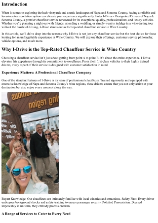 Why I-Drive is the Top-Rated Chauffeur Service in Wine Country