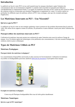 Les Matériaux Innovants en PLV pour un Impact Visuel