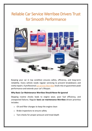 Reliable Car Service Werribee Drivers Trust for Smooth Performance