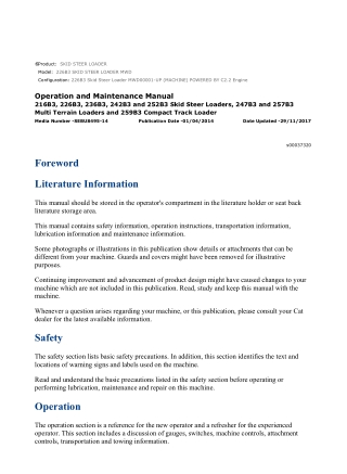 Caterpillar CAT 226B3 SKID STEER LOADER (MWD00001-UP) Operation and Maintenance Manual Instant Download