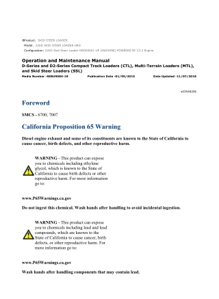 Caterpillar CAT 226D SKID STEER LOADER (HRD00001-UP) Operation and Maintenance Manual Instant Download