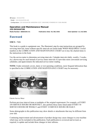Caterpillar CAT 235 EXCAVATOR (64R00596-01257) Operation and Maintenance Manual Instant Download