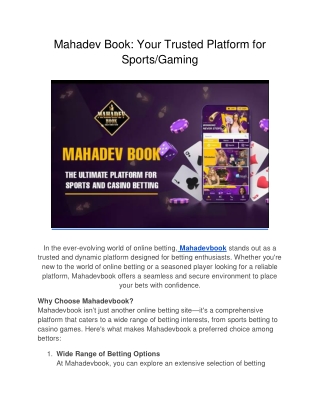 Mahadev Book: Your Trusted Platform for Sports/Gaming