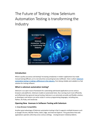 The Future of Testing How Selenium Automation Testing is transforming the Industry