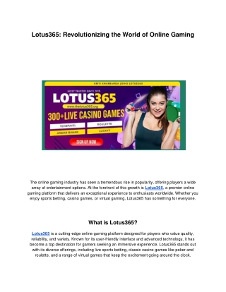 Lotus365: Revolutionizing the World of Online Gaming