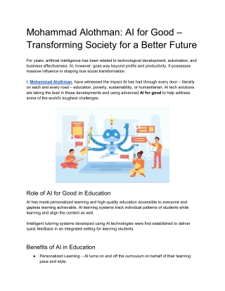 Mohammad Alothman AI for Good – Transforming Society for a Better Future