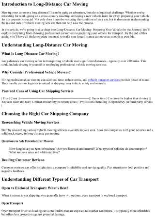 Long-Distance Car Moving: Preparing Your Vehicle for the Journey