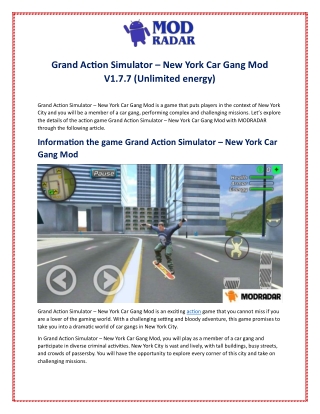 Grand Action Simulator – New York Car Gang Mod V1.7.7 (Unlimited energy)