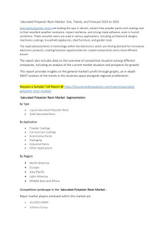 Saturated Polyester Resin Market  Size, Trends, and Forecast 2023 to 2032