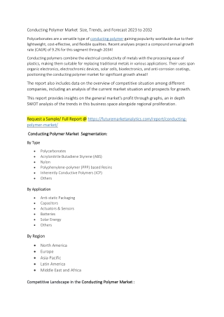 Conducting Polymer Market  Size, Trends, and Forecast 2023 to 2032