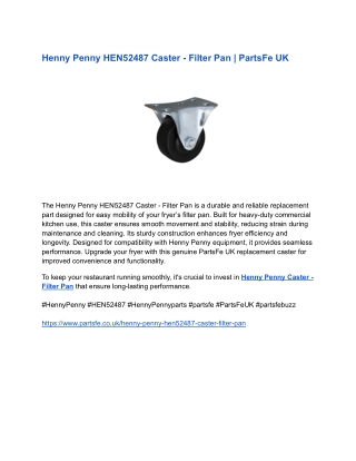 Henny Penny HEN52487 Caster - Filter Pan _ PartsFe UK