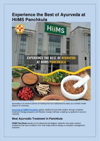 Experience the Best of Ayurveda at HiiMS Panchkula