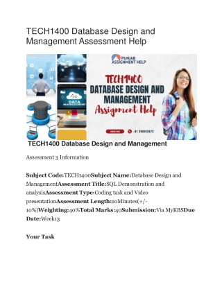 TECH1400 Database Design and Management Assessment Help