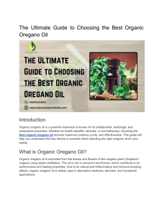 The Ultimate Guide to Choosing the Best Organic Oregano Oil