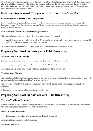 Preparing Your Roof for the Seasons with Tidal Remodeling