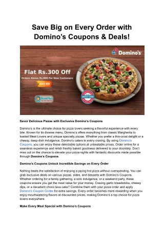 Save Big on Every Order with Domino’s Coupons & Deals