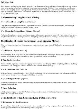 The Benefits of Hiring Professional Long Distance Movers