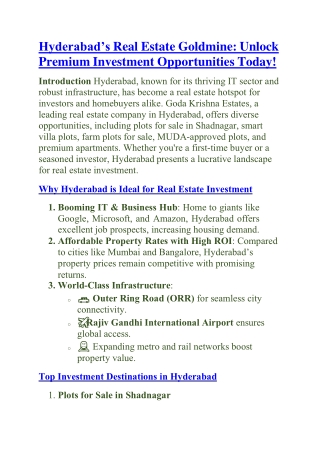 Secure Your Future with Farm Plots for Sale – Smart Investment in Hyderabad!