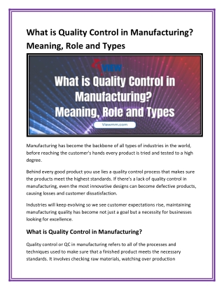 What is Quality Control in Manufacturing Meaning, Role and Types