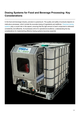 Dosing Systems for Food and Beverage Processing Key Considerations