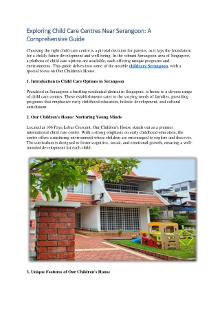 Exploring Child Care Centres Near Serangoon