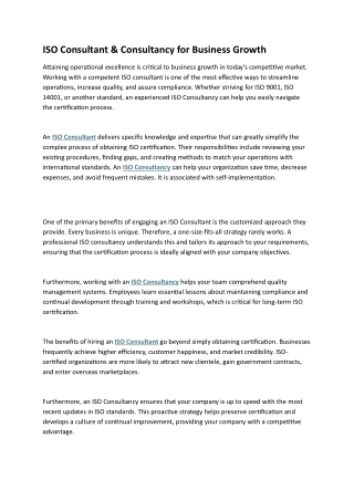 ISO Consultant & Consultancy for Business Growth