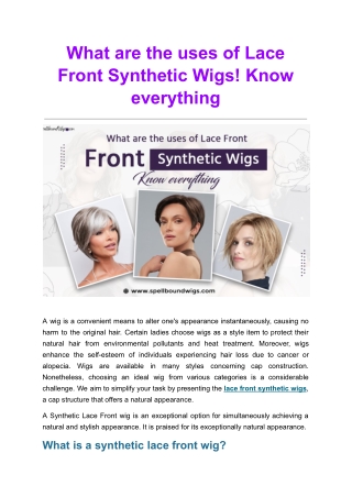 What are the uses of Lace Front Synthetic Wigs! Know everything