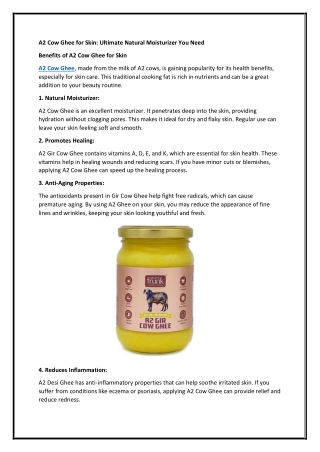 A2 Cow Ghee for Skin: Ultimate Natural Moisturizer You Need