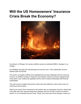 Will the US Homeowners' Insurance Crisis Break the Economy