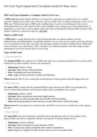 Sim Card Types Explained A Complete Guide for New Users