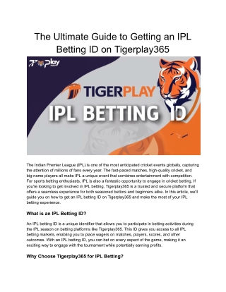 The Ultimate Guide to Getting an IPL Betting ID on Tigerplay365