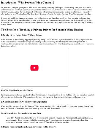 The Benefits of Booking a Private Driver for Sonoma Wine Tasting