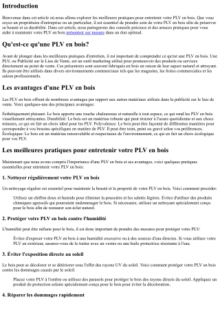 Les meilleures pratiques pour entretenir votre PLV en bois