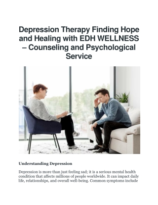Effective Depression Therapy – EDH WELLNESS Counseling and Psychological Service