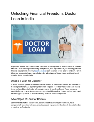 Unlocking Financial Freedom Doctor Loan in India